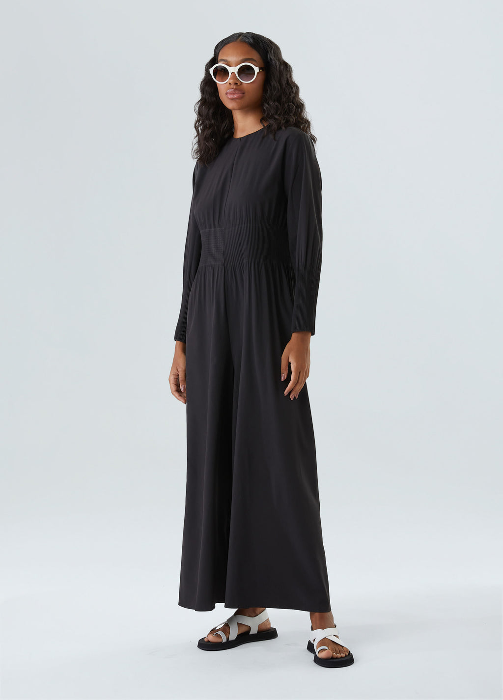Pleated Long Sleeve Jumpsuit