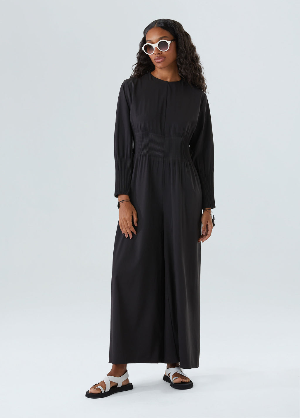 Pleated Long Sleeve Jumpsuit